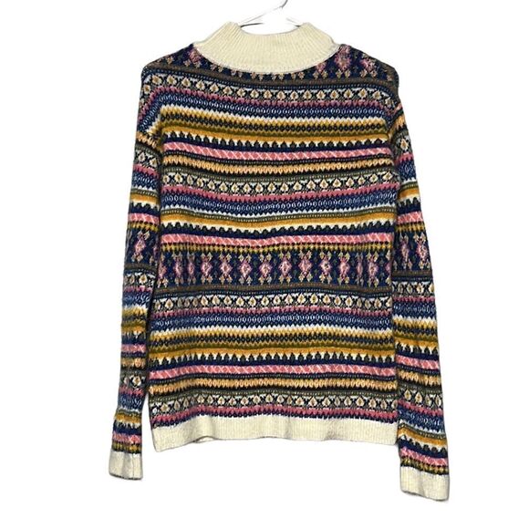 Talbots Sweater Woman’s Size XS Fair Isle Mock Neck Ivory Colorful Stripes - Picture 6 of 8